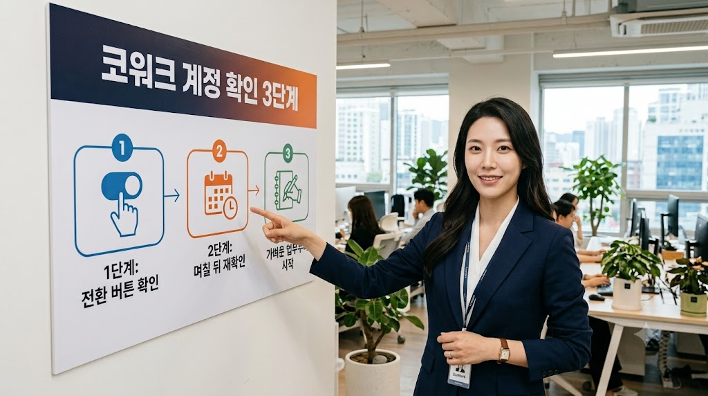 `클로드 코워크 계정 확인 3단계를 안내하는 인포그래픽 