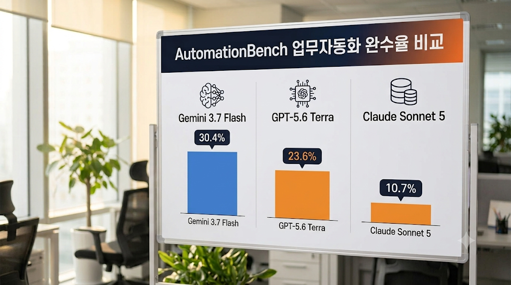 3.7 Falash는 AutomationBench 기준으로 클로드 소네트 5보다 약 3배, GPT-5.6 테라보다 약 30% 높은 업무 완수율을 기록했습니다.